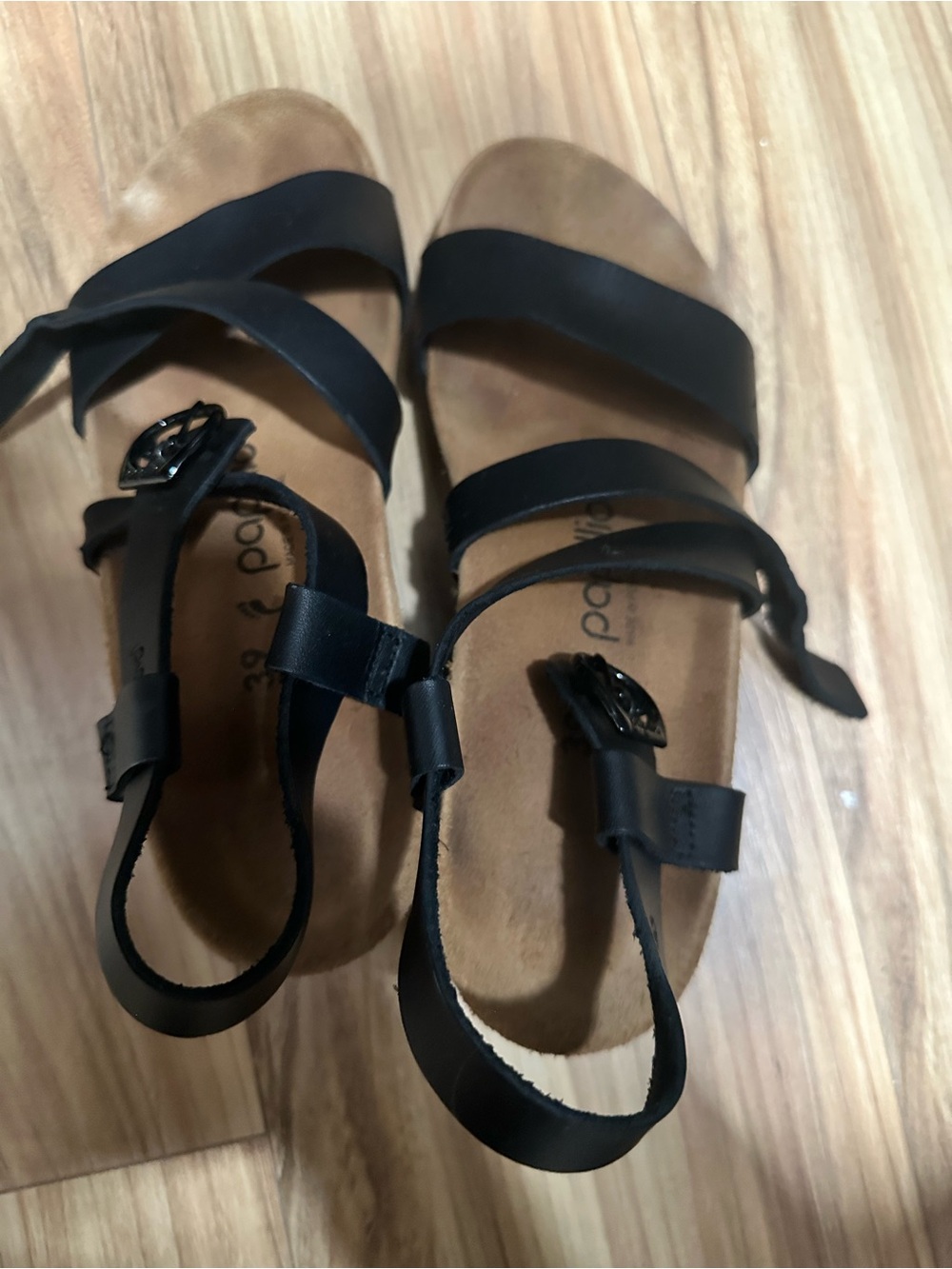 Papillio Black Multi-Strap Wedge Sandals